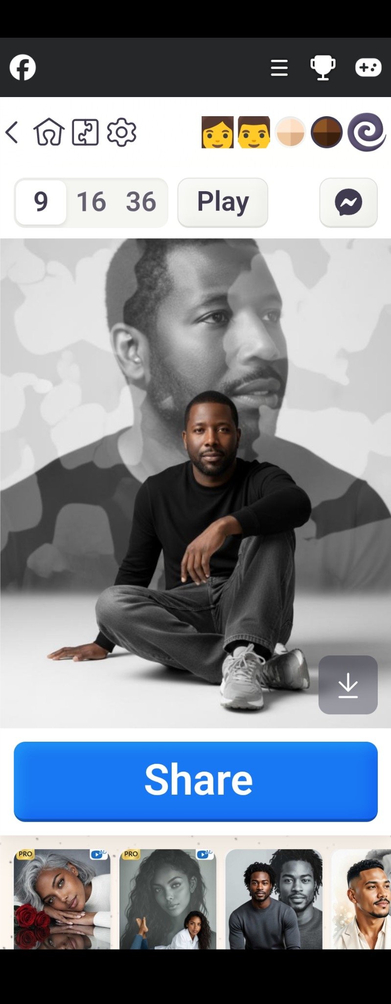 A-Jon seated casually in front of a larger monochrome portrait.